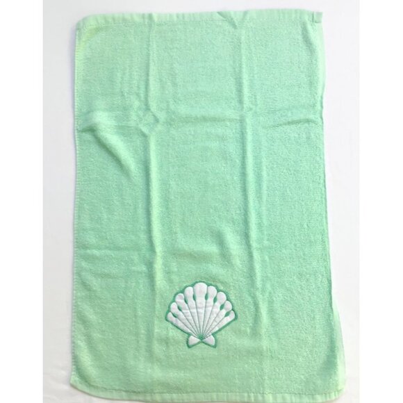 Vintage Seashell Towel Set Woolworth 3 Pc. Washcloth Hand & Bath Towel Green - Picture 2 of 7